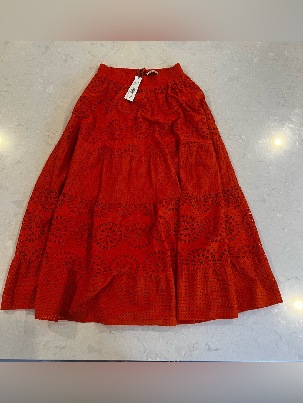 Alice + Olivia Eyelet Lace Maxi Skirt Sienna Orange Size 8 NWT $495